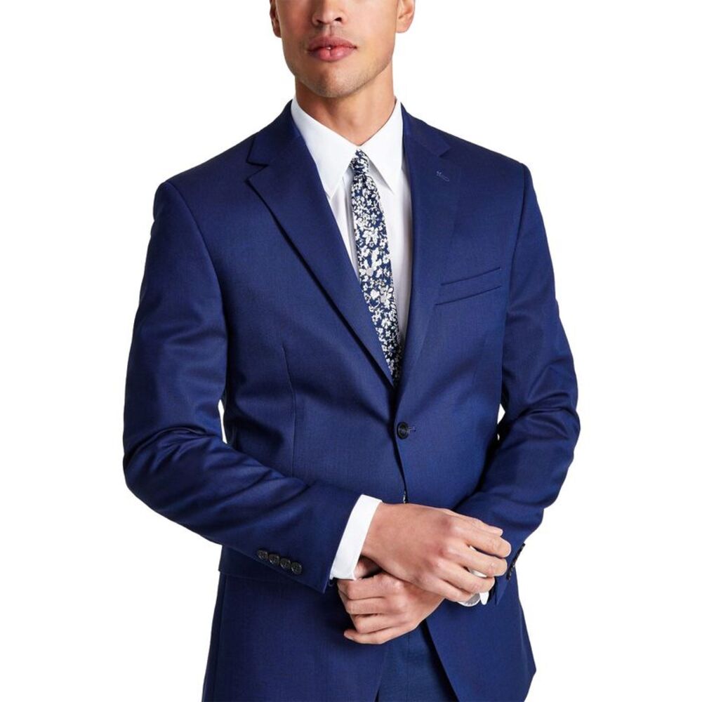DKNY Mens Modern Fit High Performance Birdseye Suit Jacket 44 Regular Blue NWT